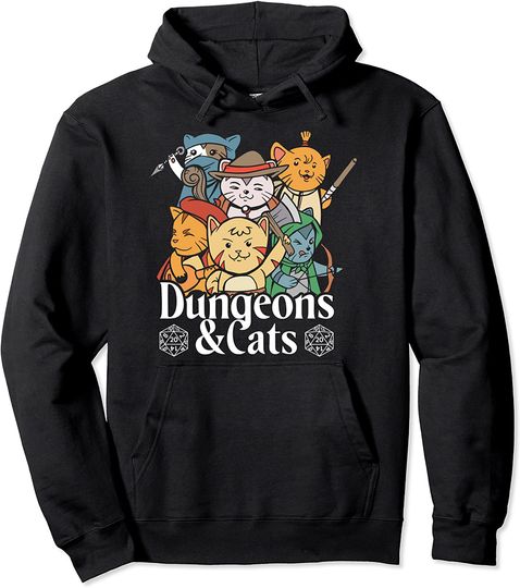 Dungeons And Cats Fantasy Dragons Game Pullover Hoodie