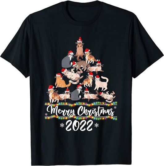 Christmas Cats Tree Lights Funny Merry Christmas 2022 T-Shirt