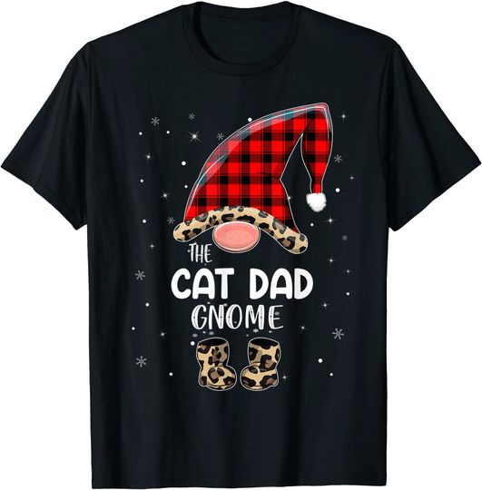 Cat Dad Gnome Buffalo Plaid Matching Family Christmas Pajama T-Shirt
