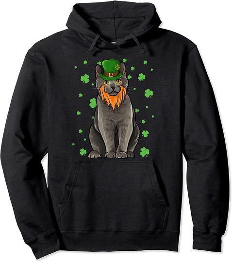 St Patricks Day Chartreux Cat Shamrock Gift Pullover Hoodie