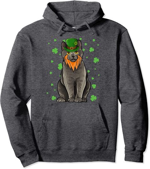 St Patricks Day Chartreux Cat Shamrock Gift Pullover Hoodie