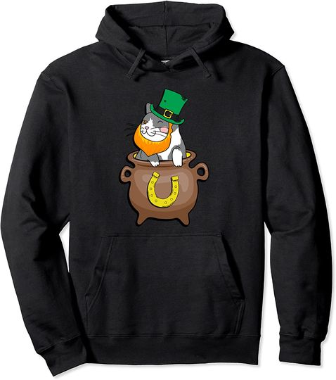 Funny St. Patrick's Day Cat Silhouette Shamrock - St. Paddys Pullover Hoodie