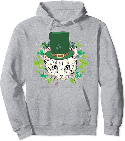 St. Patrick's Day Cat Silhouette Shamrock St. Paddys Pullover Hoodie