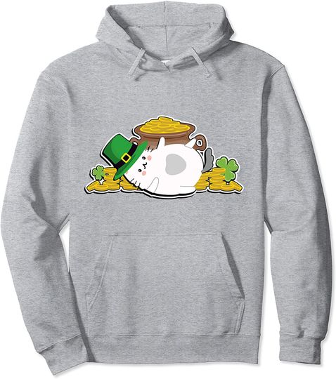 St. Patrick's Day Cat Silhouette Shamrock St. Paddys Pullover Hoodie