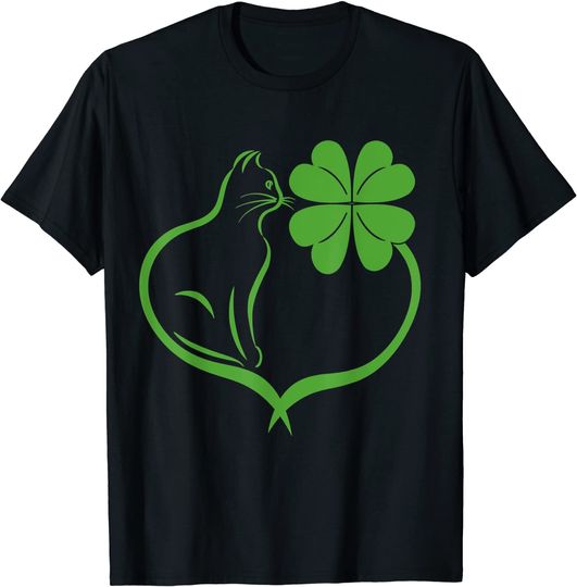 Cat Clover Silhouette Shamrock St Patricks Day Kitten Lover T-Shirt