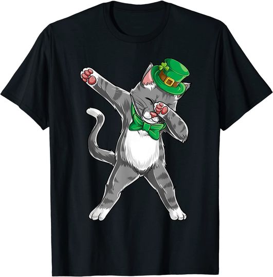 Dabbing Cat St Patricks Day Boys Girls Kids Leprechaun Dab T-Shirt
