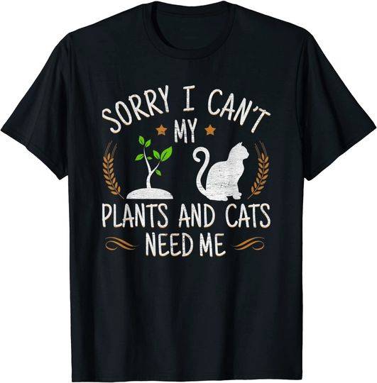 Plants And Cats Lover Gardener Gardening Animals Pet Lover T-Shirt