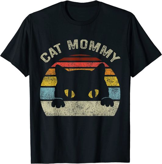 Cat Mommy Vintage Retro Black T-Shirt
