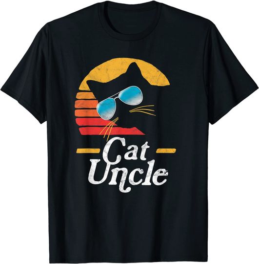 Cat Uncle Vintage 80s Style Cat Retro Sunglasses Distressed T-Shirt