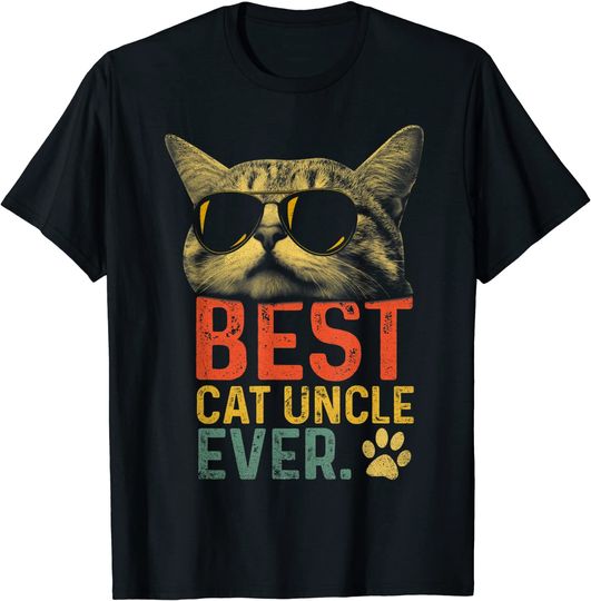 Best Cat Uncle Ever Vintage, Cat Lover Cool Sunglasses T-Shirt