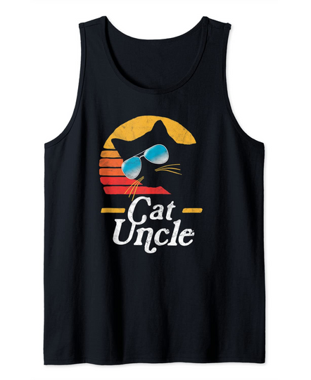 Cat Uncle Vintage 80s Style Cat Retro Sunglasses Distressed Tank Top