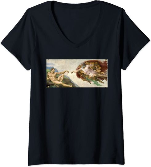 Great Art Painting Michelangelo Creation of Adam V-Neck T-Shirt