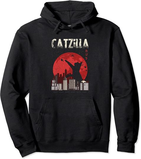 Vintage Japanese Style Monster Catzilla For Cat Pullover Hoodie