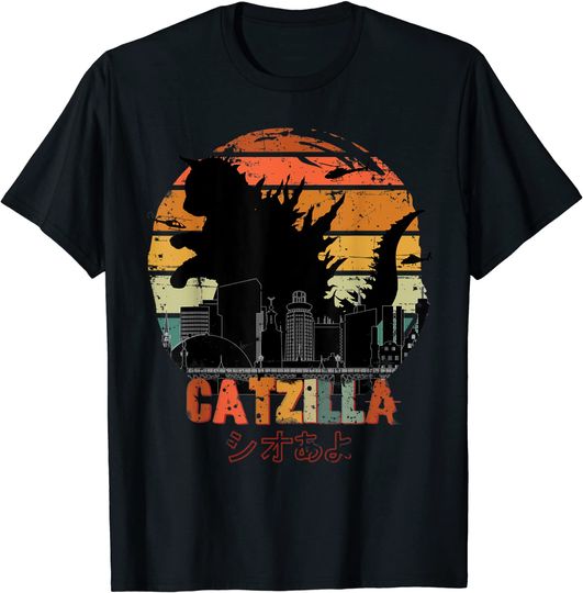 Catzilla Vintage Cat Tshirt Japanese Kitten Birthday T-Shirt