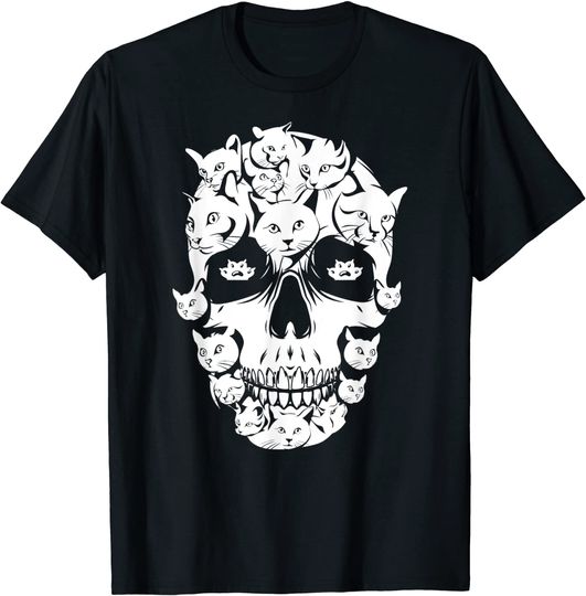 Scary Halloween Cat Skull Costume Black Cat Kitty Skeleton T-Shirt