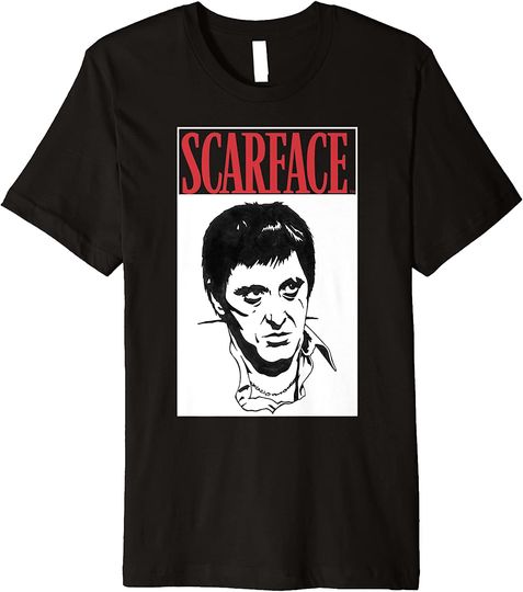 Scarface Black And White Portrait Red Text Premium T-Shirt