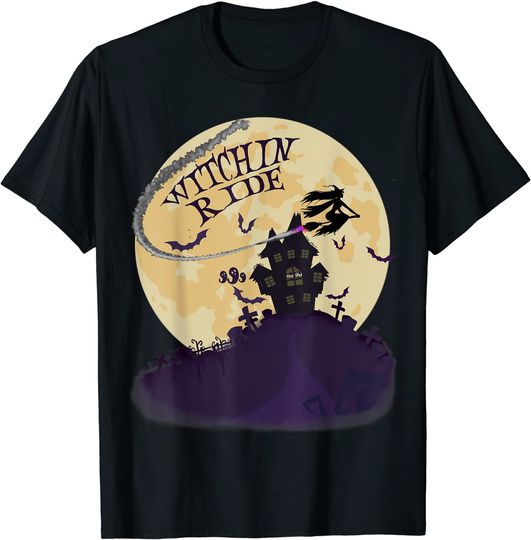 Halloween Witch Riding Broom Full Moon Witchin Ride T-Shirt