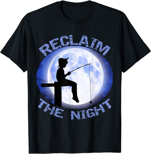 Reclaim The Night Boy Fishing On A Dock During the Full Moon T-Shirt