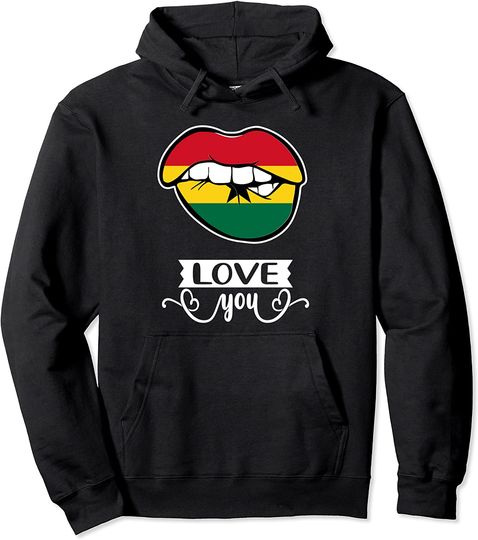 Love Ghana Flag With Lips Ghanaian Pride Pullover Hoodie