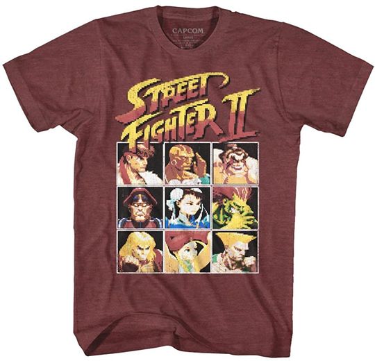Street Fighter 8Bit Vintage Maroon Heather Adult T-Shirt Tee