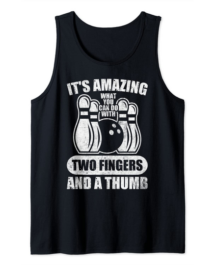 Retro Bowling Two Fingers and a Thumb Bowler Novelty Tank Top