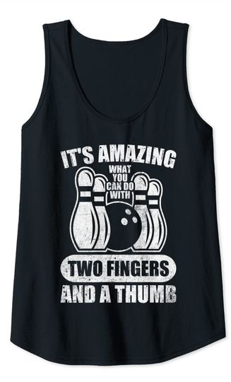 Retro Bowling Two Fingers and a Thumb Bowler Novelty Tank Top