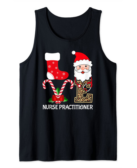 Love Santa Stethoscope Nurse Practitioner Leopard Christmas Tank Top