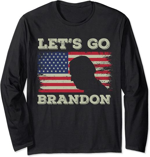Let's Go Brandon Funny Biden Shirt Vintage American Flag Long Sleeve