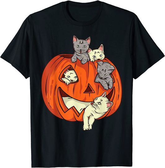 Cats Pumpkin Carved Jack O Lantern Cat Halloween Costume T-Shirt