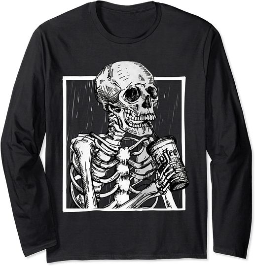 The Ripper Drinking Iced Coffee Skeleton Drinking Halloween Long Sleeve