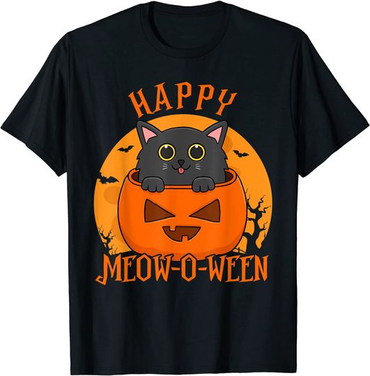 Happy Halloween Meowoween Cute Black Cat Party Costume Gift T-Shirt