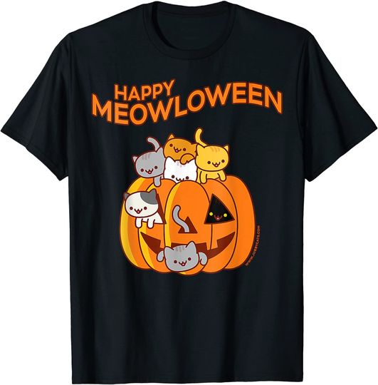 Halloween Cat HAPPY MEOWLOWEEN Jack O Lantern Pumpkin T-Shirt