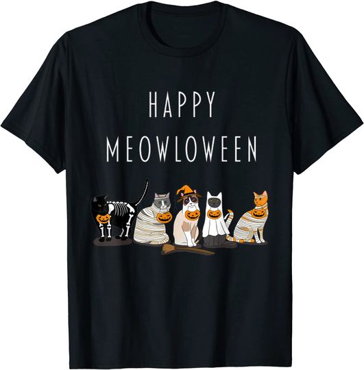 Happy Halloween Funny Cat Meowloween Cat Lover T-Shirt