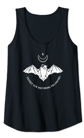 Protect Our Nocturnal Polalinators Bat With Moon Halloween Tank Top