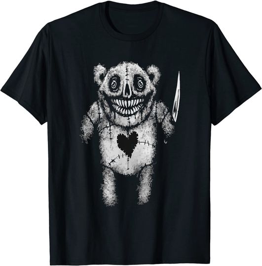 Scary Funny Graphic Teddy Bear with huge Knife Gothic T-Shirt