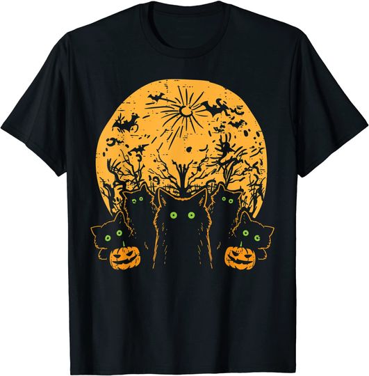 Black Cats Full Moon Halloween Animal T-Shirt