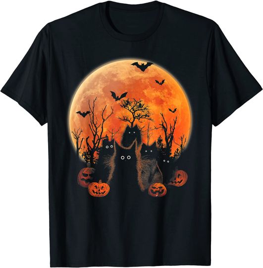 Black Cats Moon Pumpkin Funny Halloween T-Shirt