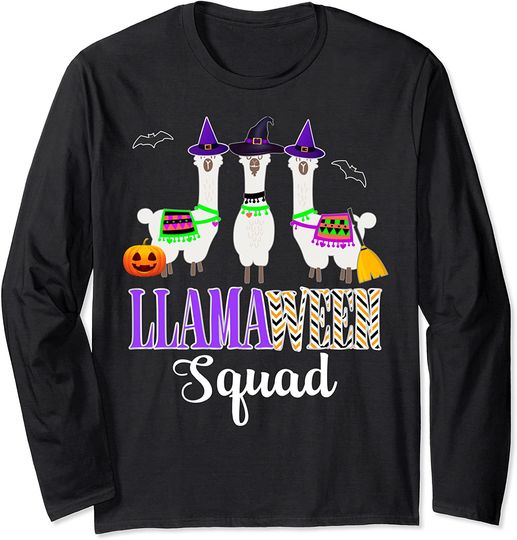 Happy Halloween Llama Squad Alpaca Costume Matching Set Long Sleeve T-Shirt