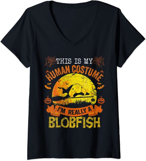 This Is My Human Costume I'm Really A Blobfish Halloween V-Neck T-Shirt