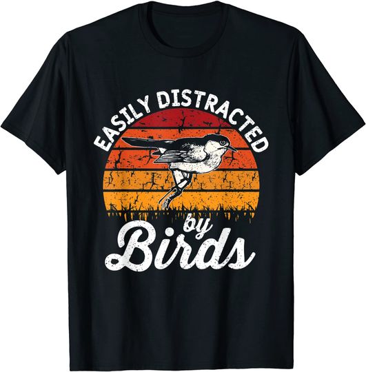 Vintage Distressed Easily Distracted By Birds Funny Bird T-Shirt