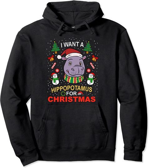 I Want A Hippopotamus For Christmas Gift XMas Graphic Design Pullover Hoodie