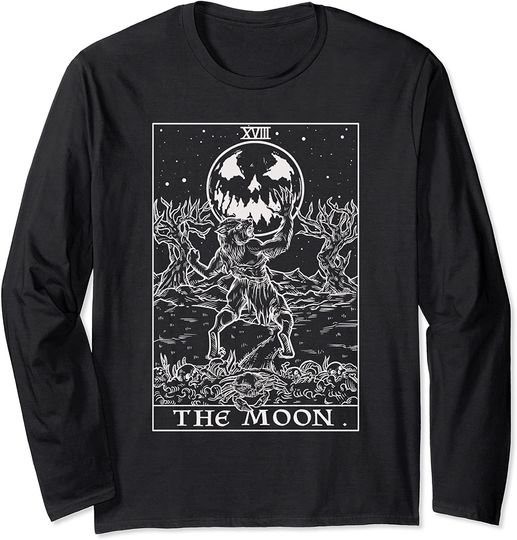 The Moon Tarot Card Halloween Werewolf Gothic Horror Witch Long Sleeve