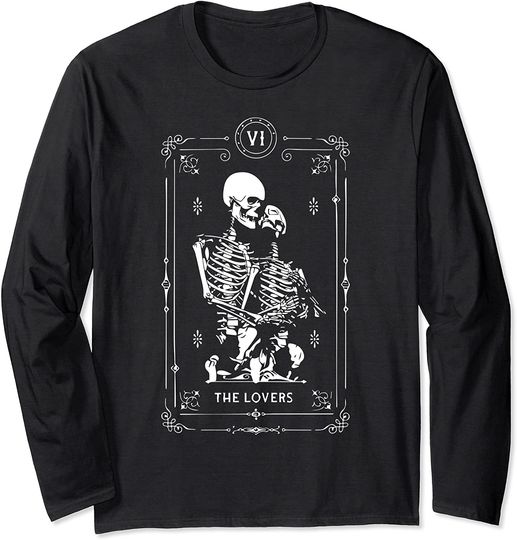 Tarot Card The Lovers Skeleton Couple Occult Goth Halloween Long Sleeve