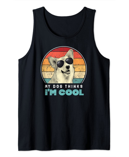 My Dog Thinks I'm Cool | Vintage Corgi Dog Sunglasses Funny Tank Top