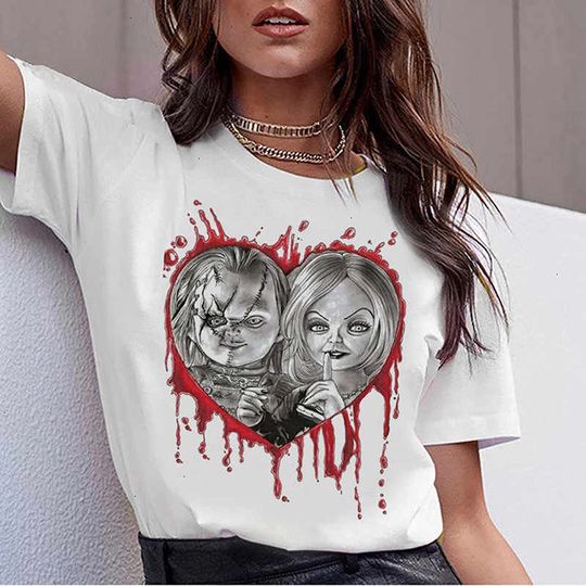 Chuckys And Tiffany Bloody Heart Horror Halloween Shirt