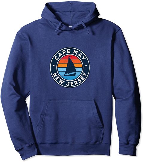 Cape May New Jersey NJ Vintage Sailboat Retro 70s Pullover Hoodie