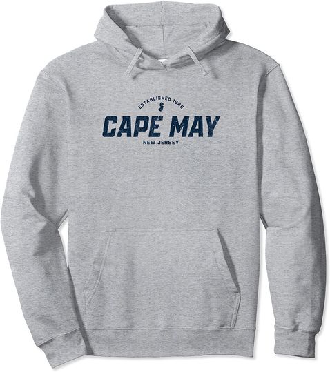 Cape May New Jersey NJ Vintage Athletic Navy Sports Logo Pullover Hoodie