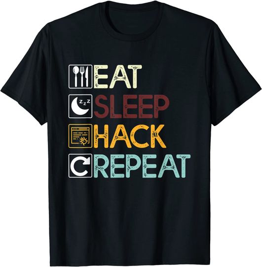 Retro Vintage Eat Sleep Hack Repeat T-Shirt
