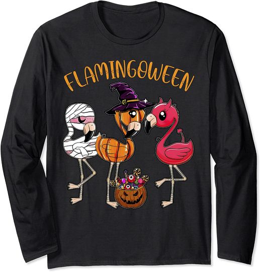 Funny Halloween Flamingo Costume Flamingoween Long Sleeve T-Shirt