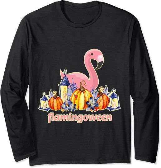 Cute Halloween Costume Funny Gift Flamingoween Long Sleeve T-Shirt